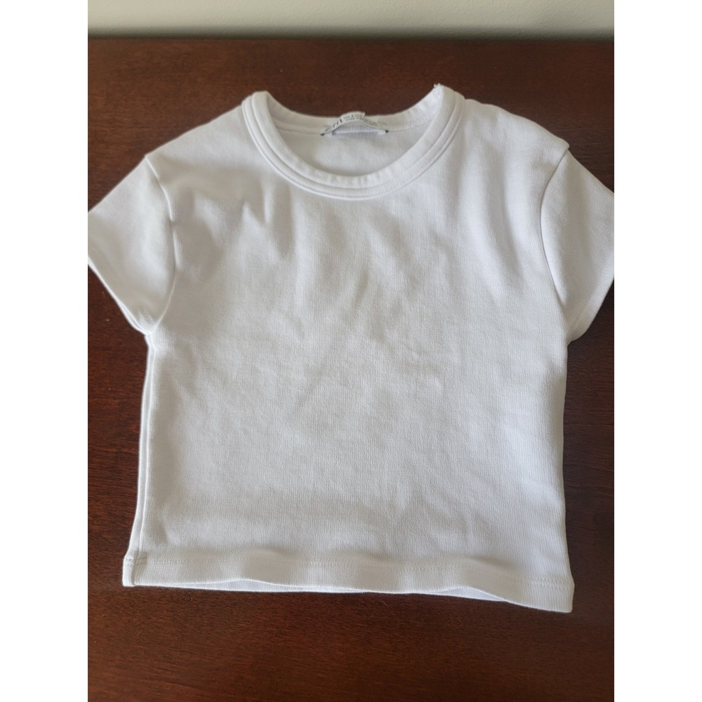 Zara Women's White Cropped S/S Ribbed T-Shirt S Basic Capsule Minimalist 90s Y2k